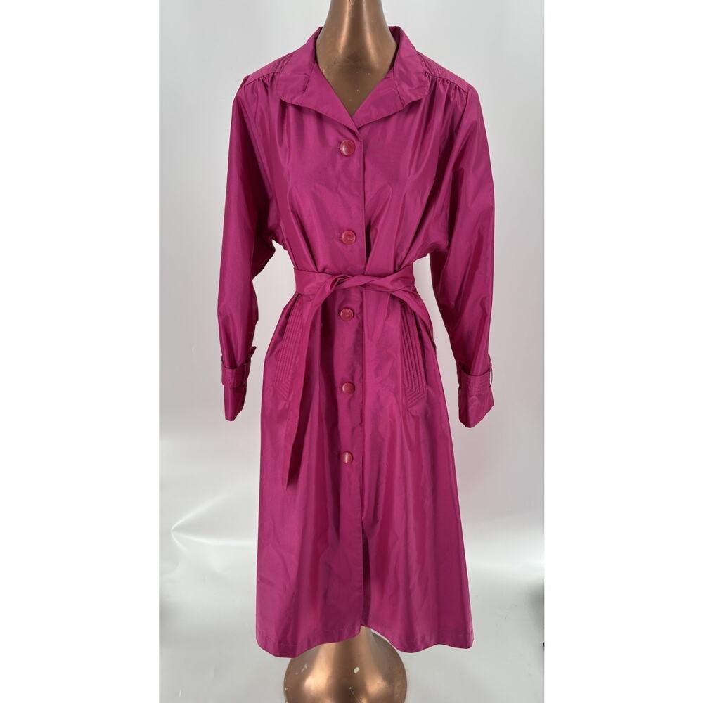 Vintage Windsor Bay Rain Coat Womens 8P Hot Pink Belted Buttons Trench Pockets